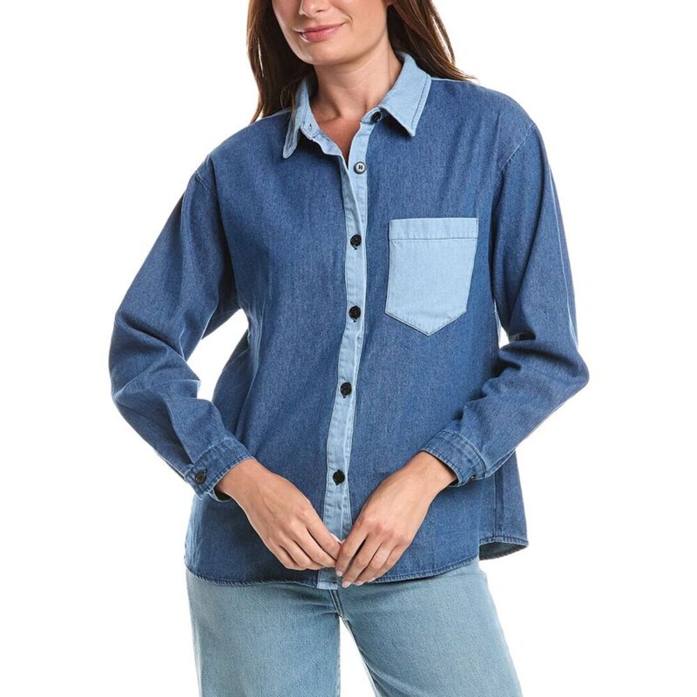 Anna Kay Womens  Ellena Denim Cashmere-Blend Chemise, Blue
